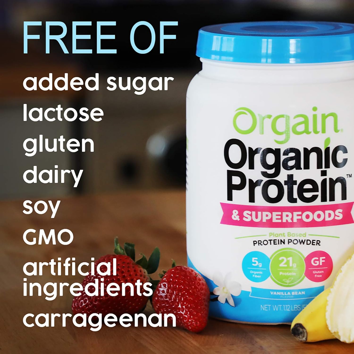Orgain Organic Plant Based Protein + Superfoods Powder, Vanilla Bean - Vegan, Non Dairy, Lactose Free, No Sugar Added, Gluten Free, Soy Free, Non-GMO, 2.02 Lb: Grocery & Gourmet Food