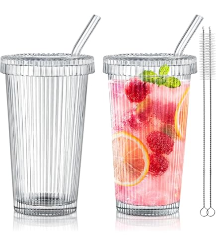 Gobelet En Verre Élégant Avec Couvercle Et Paille - Design Nœud Et Plantes - 16 Oz Pour Café, Cocktails, Jus Et Smoothies Verre 16 Oz Noeud Plantes