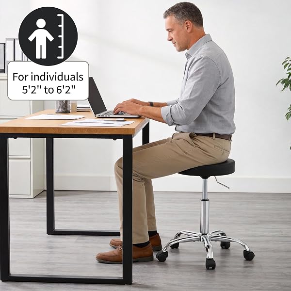 FIRAVOE ROLLING OFFICE STOOLS, ADJUSTABLE DRAFTING STOOL ON WHEELS 19.5″-26.6″, BLACK ERGONOMIC OFFICE CHAIR (BLACK)
