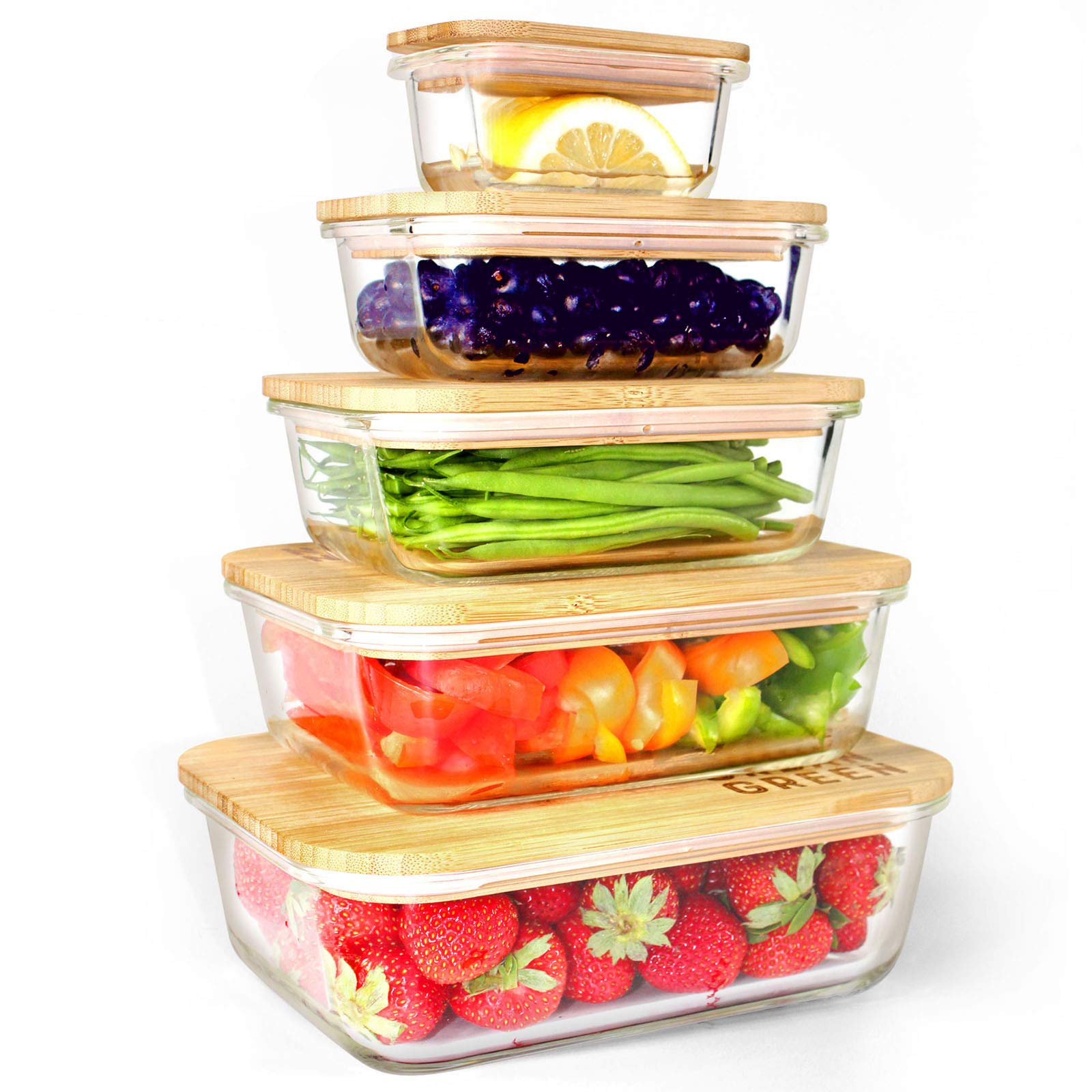 Buy Urban Green Glass Containers with Bamboo Lids, Meal Prep Glass