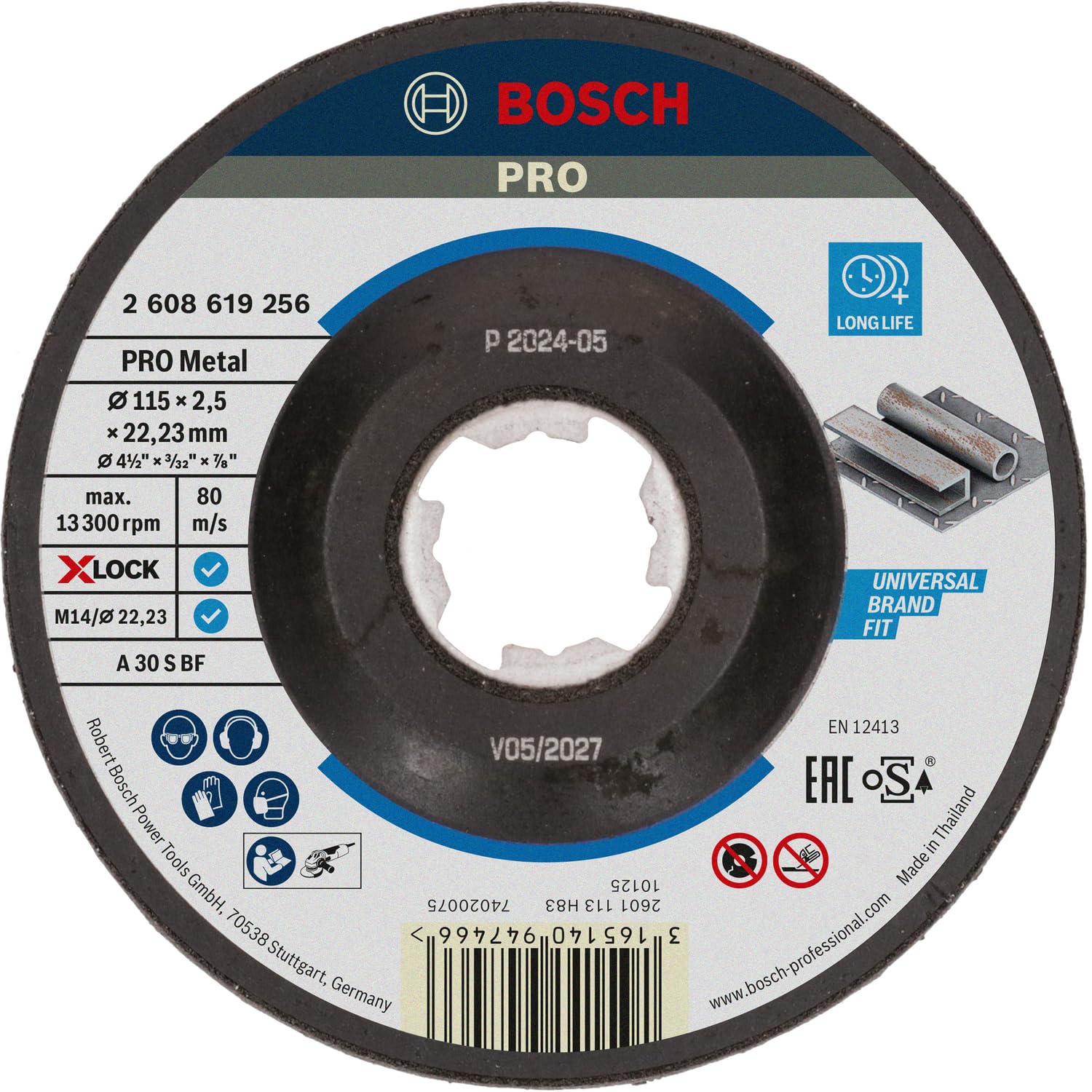 Bosch 1x PRO Metal Longlife Cutting Disc for Small Angle Grinder and X-Lock, M14/22.23 mm (for Steel, Ø 115 mm, Professional Accessory Small Angle Grinder)