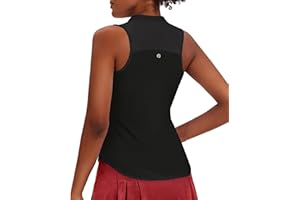 PINSPARK Women Golf Shirts Sleeveless UPF 50+ Tennis Polo Shirts 1/4 Zip with Collar Racerback Tank Tops Pickleball Shirts