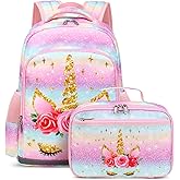 JIANYA Backpack for Girls, Preschool Kindergarten Kids School Bag Girls Backpack with Lunch Box & Chest Strap, 15" Tall