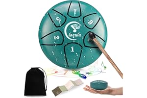 LAQULA Mini Steel Tongue Drum 3 Inch 6 Notes Drum Percussion Instrument with Music Book Drum Mallet Carry Bag for Meditation Yoga Entertainment Musical Education (Lake Blue)