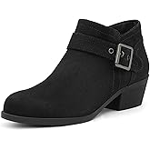 mysoft Women's Ankle Boots Low Chunky Stacked Heel Comfortable Round Toe booties with Side Zipper Shoes
