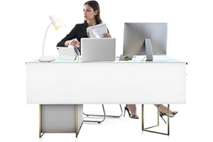 HolyMaji 60" Under Desk Privacy Panel White Self-Adhesive Modesty Panel with Wire Pocket for Cable Management Organizer Heavy Duty Desk Skirt - Office Home or Standing Workstation Concealer Shield