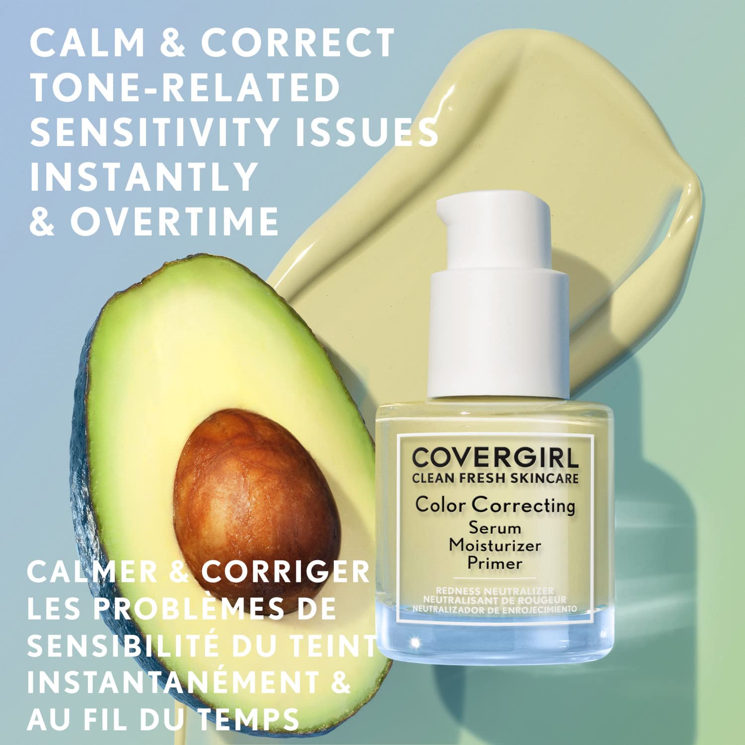 COVERGIRL Clean Fresh Skincare Color Correcting Serum Moisturizer Primer, Redness Neutralizer, For Fair Skin Tones