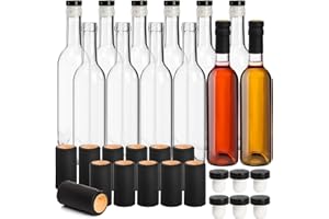 Cedilis 12 Pack Glass Wine Bottles, 12oz /375ml Bordeaux-Style Glass Bottle, Clear Empty Liquor Bottles with T-Top Caps and S