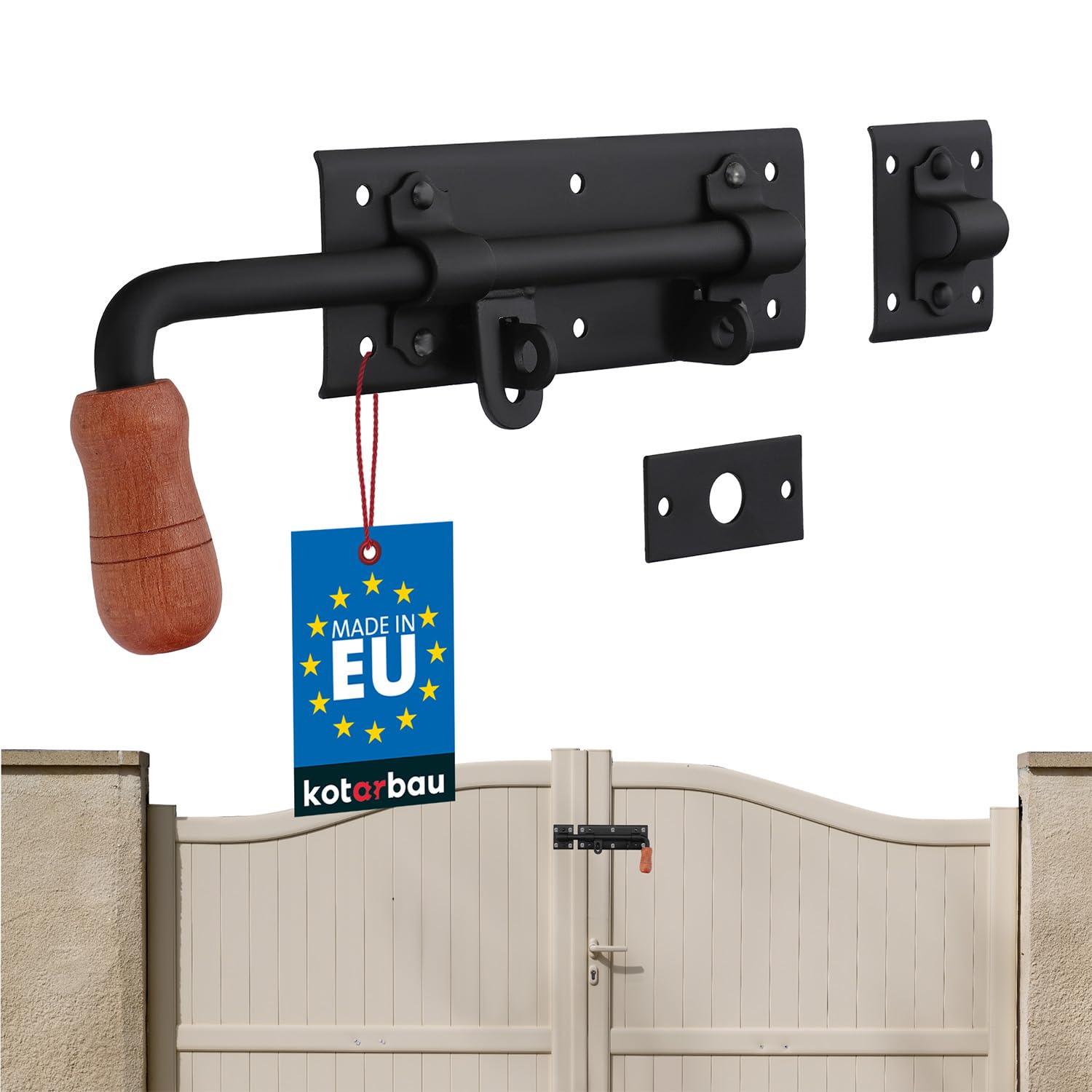 KOTARBAU® Gate Bolt 280 mm Left Door Bolt Bolt Push Bolt Powder Coated Latch Lock Gate Latch Black Top Quality Lock Bolt
