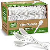Elegant Disposables 100% Compostable PLA Spoons Bulk Pack 400 Pcs Biodegradable Disposable Plastic Cutlery Utensils