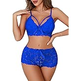 Lilosy Sexy Strappy High Waist Floral Lace Pajamas Lingerie Set Outfits
