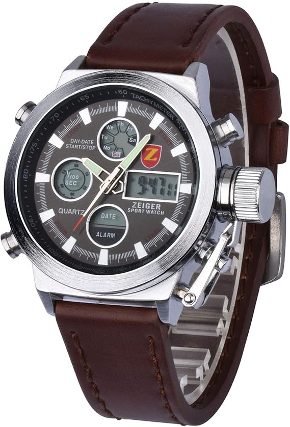 Zeiger Militar Serie Herren Uhr Analog Digital Chronograph Alarm Zwei Zeitzonen Herren Armbanduhr W219 Amazon De Uhren