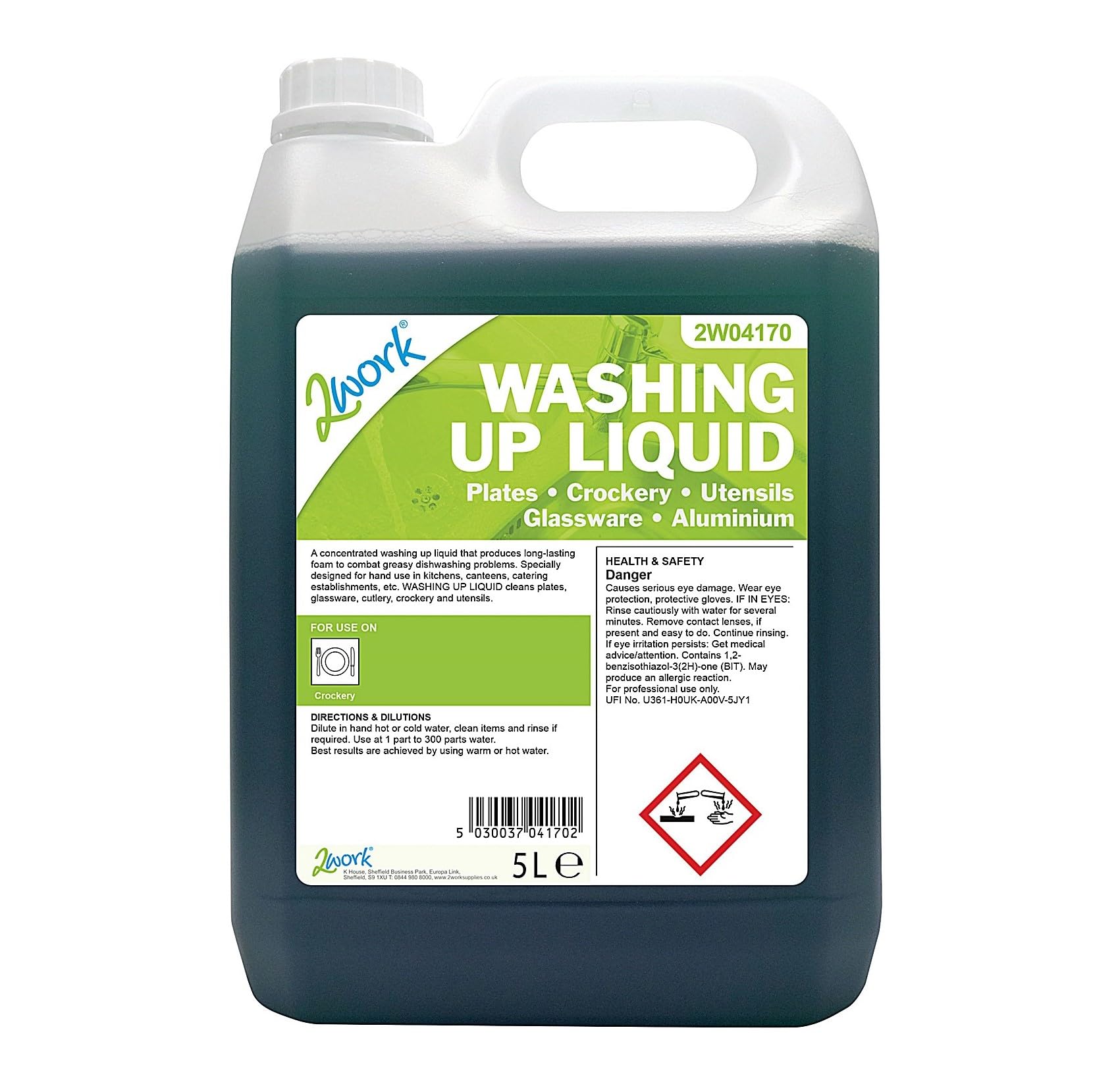 2WORK 2W04170 Washing Up Liquid, 5 Litre, Green, Pack of 1