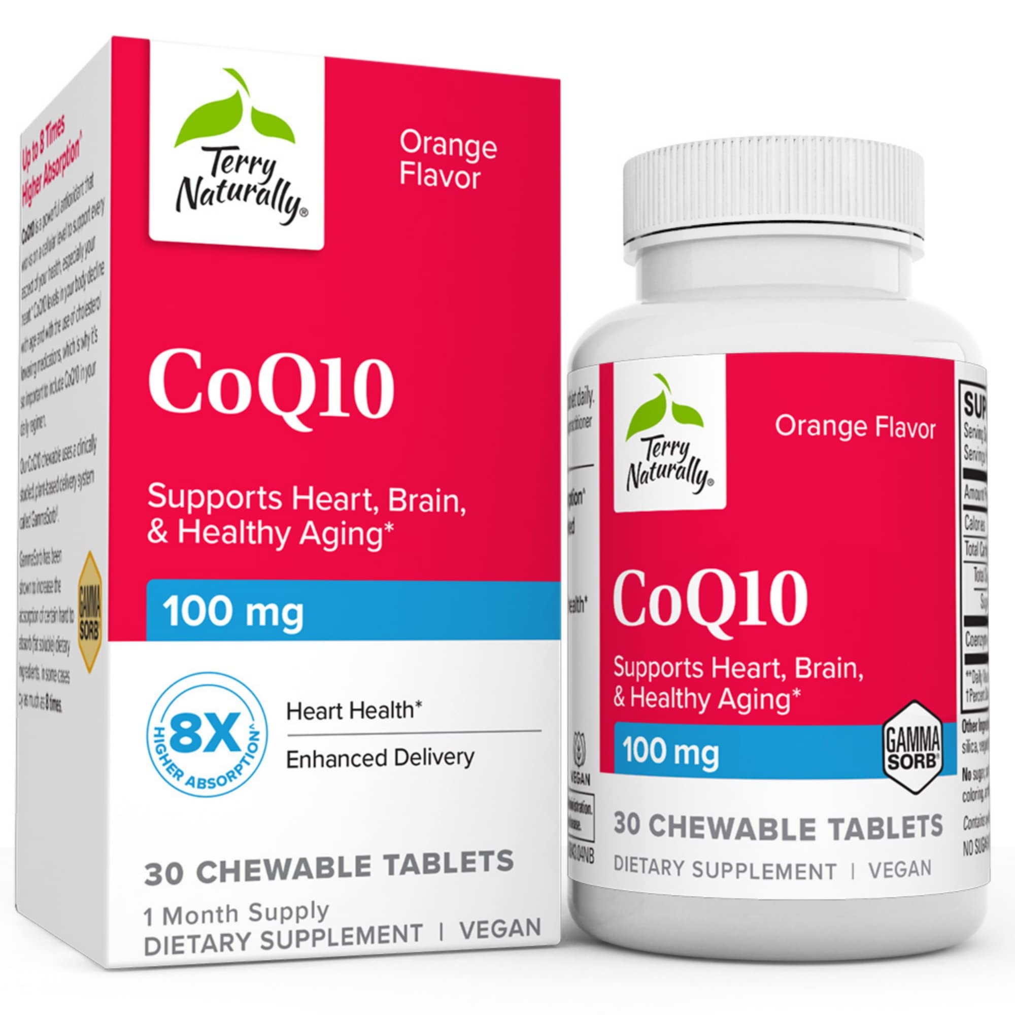 Terry Naturally CoQ10 Chewables - Cellular Energy Support Supplement - Higher Absorption CoQ10 Chewable Supplement - Nutritional Supplement to Aid Healthy Aging & Brain Health - 30 Chewables