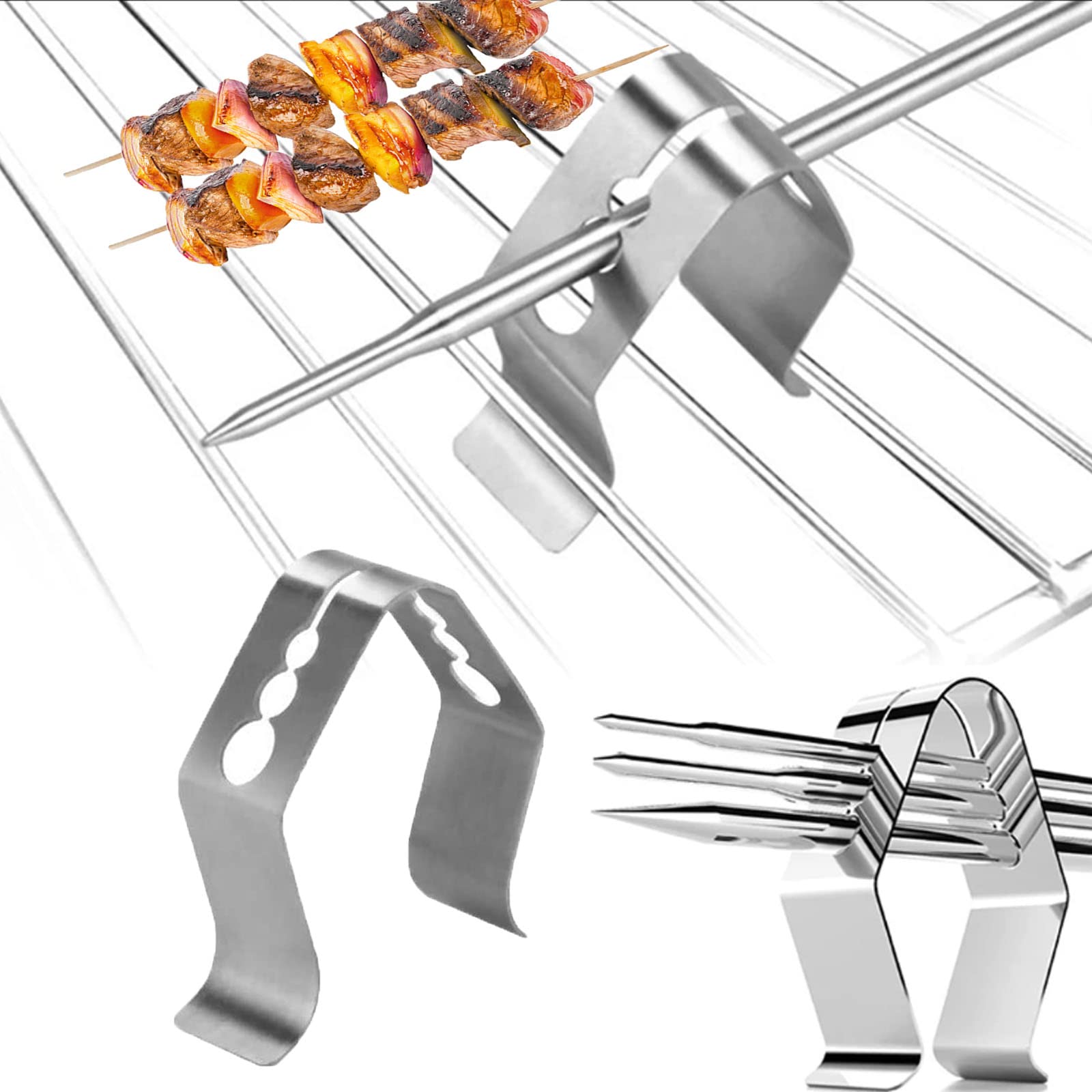 Temperature Probe Clip, 3 Pcs Stainless Steel Thermometer Holder Probe Clips BBQ, 3 Holes for Fixing s(Siver, 4 * 4cm)