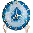 JIC Gem Agate Clock Crystal Desk & Shelf Clocks Home Decor (Blue)