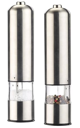 Rosenstein & Söhne Elektrischer Salzstreuer: Elektrische Salz- /Pfeffermühle mit Keramik-Mahlwerk, 22,5 cm, 2er-Set (Salzmühl