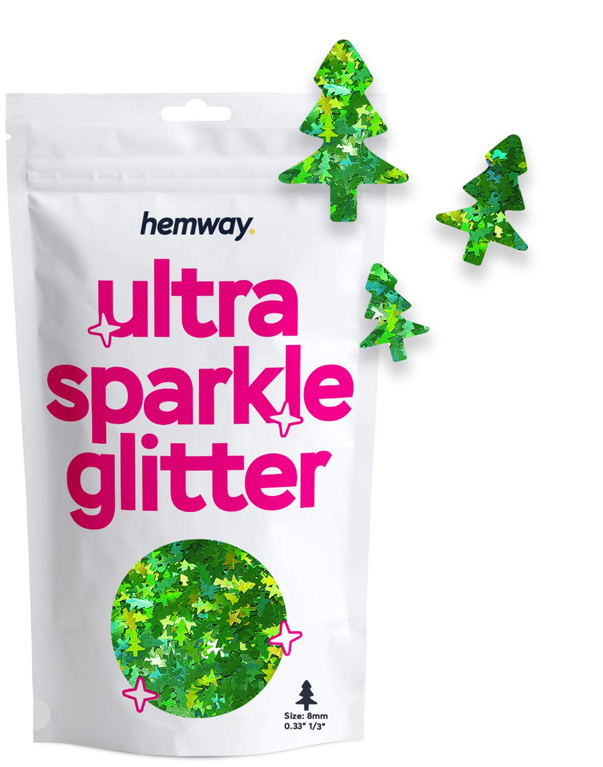 Hemway Ultra Sparkle Glitter Christmas Tree Shape, 50g, Emerald Green Holographic | Shaped Glitter for Arts & Crafts, Nail Art, Crafting, Card Making, Sparkle Decoration