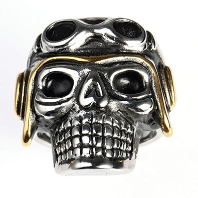 Amody Ringe für Männer Jungen Schmuck Punk Edelstahl Bands Geschenke Punk Rock Pilot Schädelring Silber Punk Ring für Männer