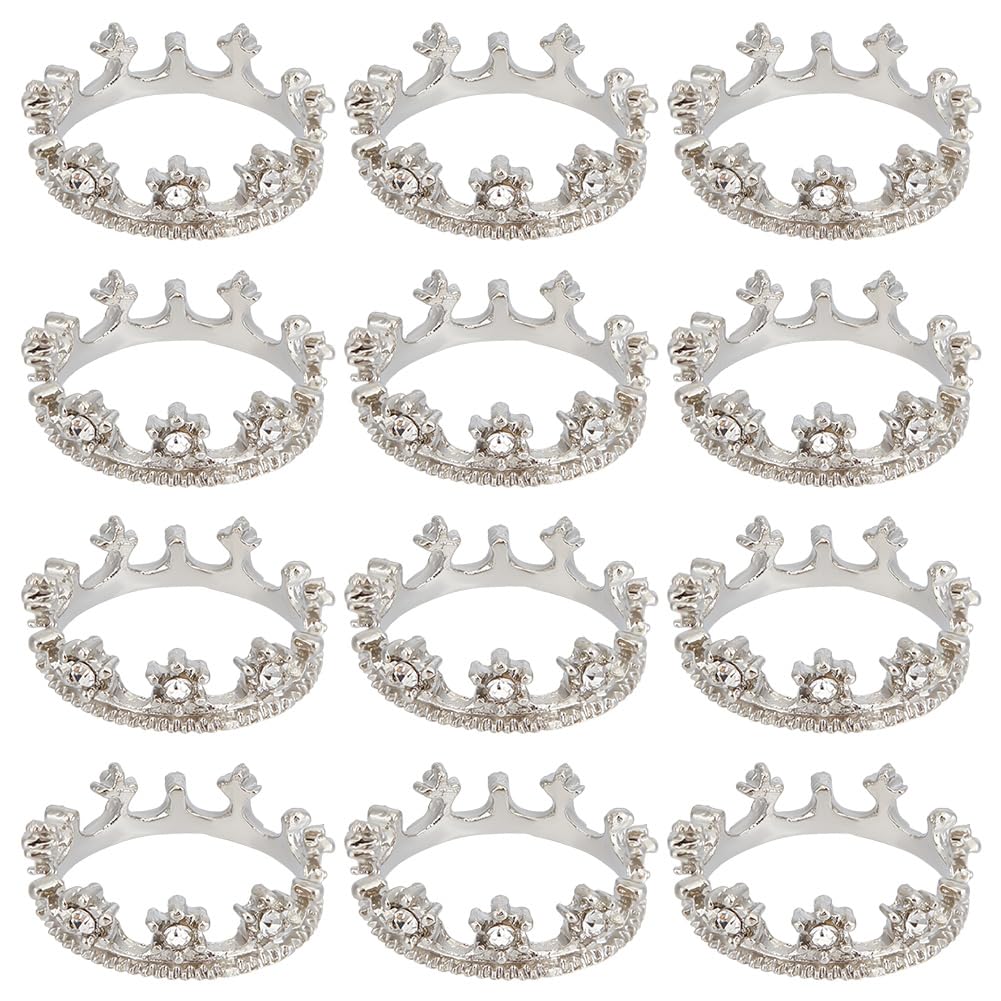 FREEBLOSS 12 Pcs Dollhouse Mini Crown Metal Mini Doll Crown Silver Tiny Miniature Crowns with Stars Princess Cake Topper Dolls Headwear Accessories 0.8 * 0.2'' — image 1