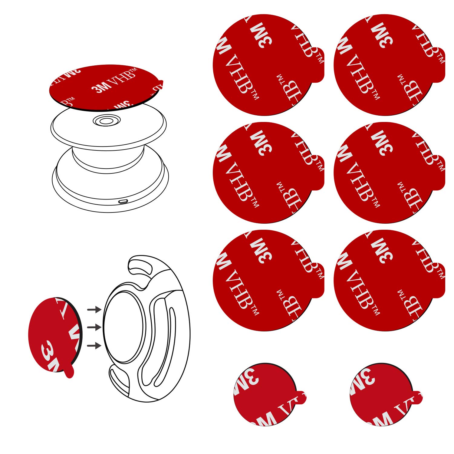 Photo 1 of 3M Sticky Adhesive Replacement Parts for Pops Socket Base, 6pcs 1.38 Circle Double Sided Tape for Collapsible Grip Stand's Back, 2pcs VHB Sticker Pads for Car Socket Mount & Cell Phone Magnetic Holder