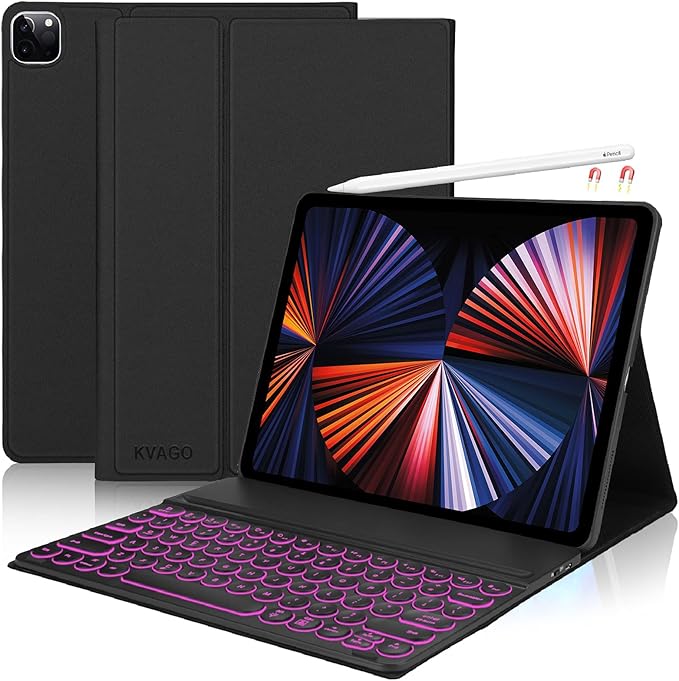 Amazon Co Jp Ipad Pro 12 9 21 新型 Ipad Pro 12 9 ケース キーボード7色バックライト12 9インチ マグネット ワイヤレス Bluetoothキーボード付き 脱着式 スマートキーボードカバー Kvago Ipadペンシルを充電可能 スタンド機能付き 全面保護 多角度調整 手帳型