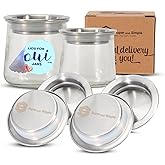 Oui Yogurt Jar Lids | Choose from Bamboo Designs, Silicone, or Metal, 4-24 pieces | Lids for Oui Jars | Oui Yogurt Lids | Yogurt Jar Covers for Regular & Petite Oui Pots - Stainless Steel 4 piece set
