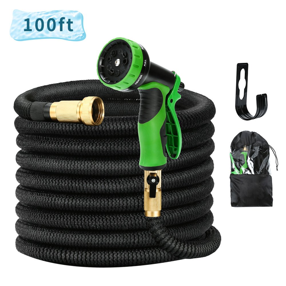 Gartenschlauch Expandable 100ft Wasserschlauch mit massivem Messing Steckverbinder, Triple Latex Core 9-Pattern Sprühdüse, Starke und flexible Schlauch für Garten, Rasen, Pet Dusche, Pflanze Bewässerung - Uverbon