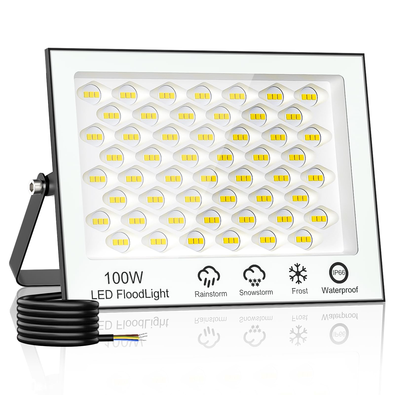 wowspeed 100W LED Floodlight Outdoor, 10000LM Outside LED Security Lights, IP66 Waterproof Flood Light, White LED Lights for Garden, Backyard, Garage, with 75cm Cable