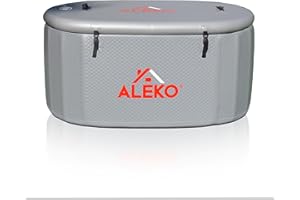 ALEKO Inflatable Cold Plunge | Portable Ice Bath | Insulated Lid | 1-2 Person Capacity | 182-Gallon Water Capacity | Drop-Stitch Construction | Pump and Carry Bag Included | Chiller Hook-Up Available, Gray