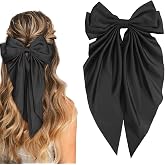 Silky Satin Women's Hair Bows with Long Tail Bowknot for Hair Clips, Accessories and Gifts (Black)