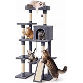 DUMOS Large 63in Cat Tree Tower with Scratching Posts, Indoor Cats Use | Multi Level Cat Climbing Tower with Condo, Extended Platform, Hammock, Pet House for Kittens Play, Dark Grey