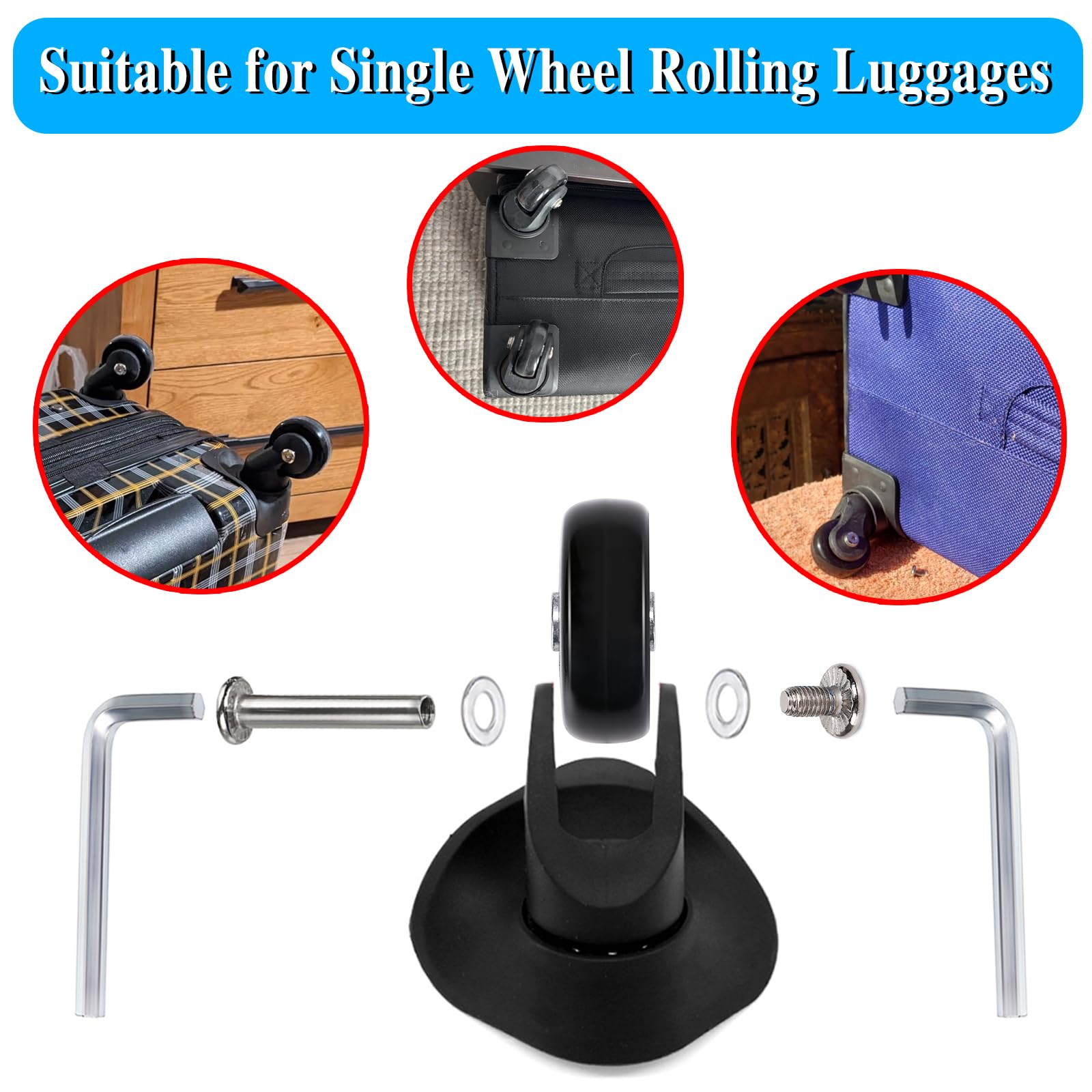 OwnMy 50mm x 18mm Set of 4 Luggage Suitcase Replacement Wheels, Rubber Swivel Caster Wheels Bearings Repair Kits (Black)