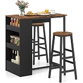 Giantex 3-Pieces Dining Table Set, 36-Inches Rectangular Kitchen Table and 2 Barstools with Storage Shelves, Counter Height Table Set for Small Space, Breakfast Nook, Dinette, Pub, Living Room