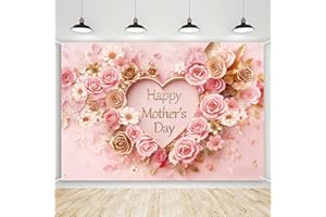 AIBIIN Happy Mother's Day Backdrop Decorations Pink Floral Mothers Day Banner Heart Mothers Day Party Decorations Backdrops f