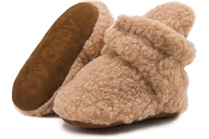 ohsofy Newborn Baby Cotton Booties Stay On Slipper Winter Warm Soft Shoes Non-Skid Infant Ankle Boots Crib Shoes