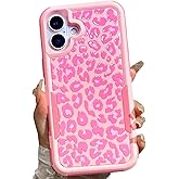 Burmcey Pink Leopard for iPhone 16 Plus Case Cheetah Print, Heavy Duty Tough Rugged Full Body Protection Shockproof Protective Girls Women Case for iPhone 16 Plus