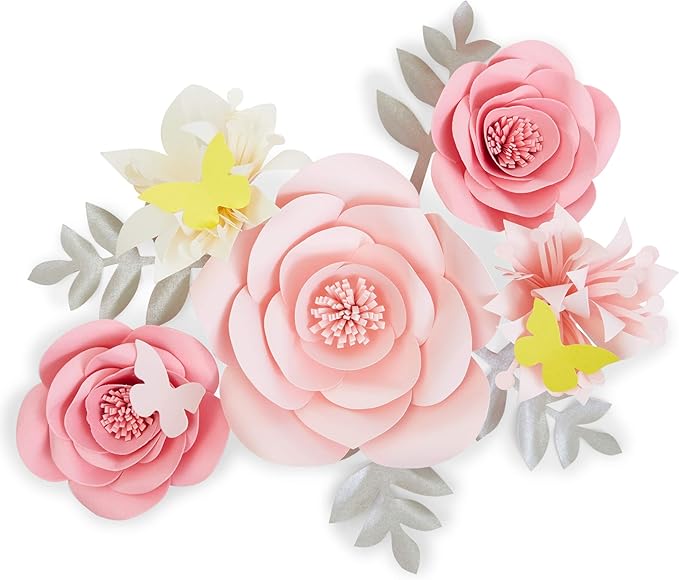 3D Paper Flowers, Pink Wall Decor (12 Pieces) Kitchen & Dining