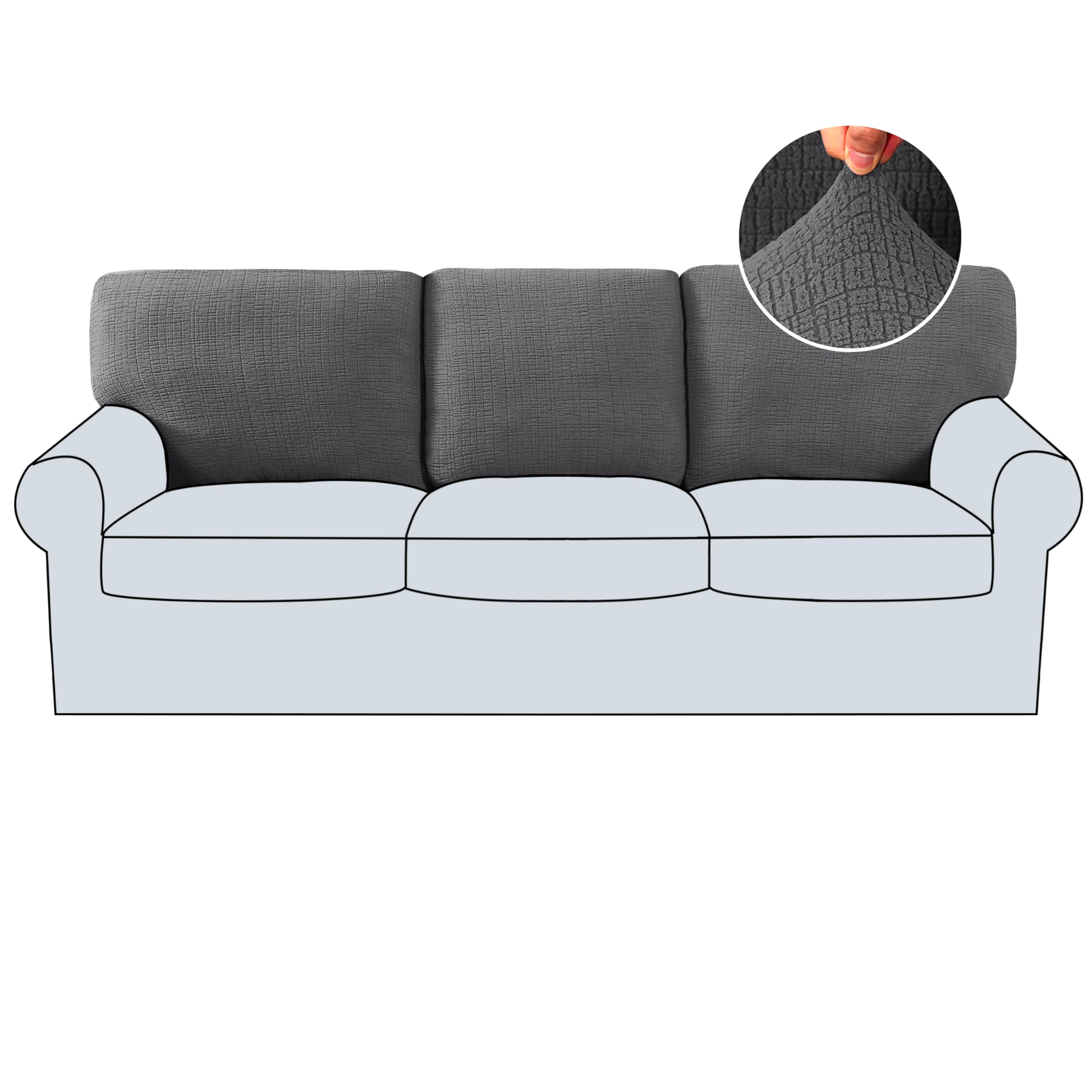 Photo 1 of H.VERSAILTEX Jacquard Couch Cushion Covers High Stretch Sofa Covers for 3 Cushion Couch Furniture Protector Spandex Anti-Slip Soft Thickened Slipcovers Crizzle Pattern(3 Back Covers, Grey)