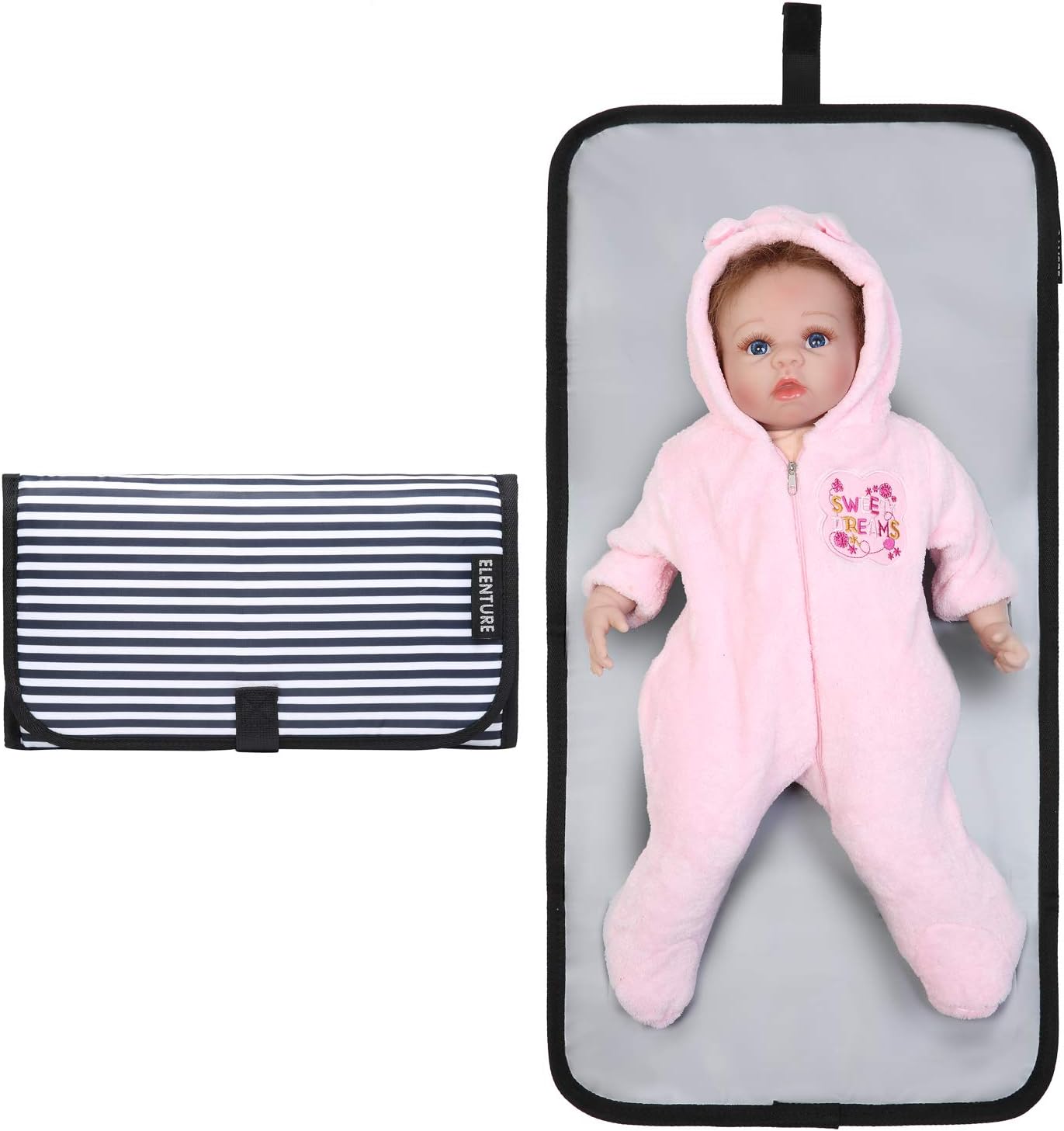 ELENTURE Diaper Changing Pad, Baby Infant Portable Travel Changing Station Mat Bag (Stripe(mat))