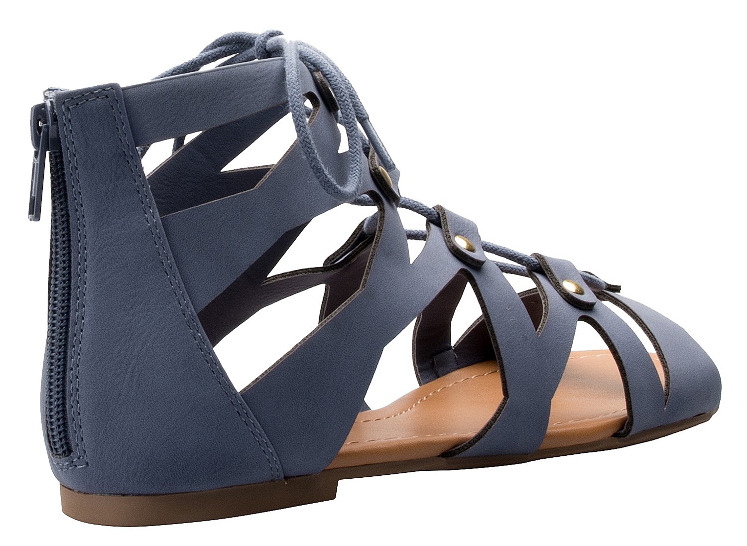 Olivia K Women's Strappy Gladiator Flat Sandals- Casual Dress Low Flat Heel- Ankle Strap Lace Up Cut Out Shoe - Image 4
