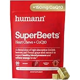 HumanN SuperBeets 5-in-1 Heart Chews + 3X Absorption 150mg CoQ10, 60 Ct | Blood Pressure Support, Nitric Oxide Support &amp; Cellular Energy, Non-GMO Beetroot, Grape Seed Extract, Once Daily, Made in USA