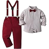 Boarnseorl Baby Boys Pants Sets,Toddler Gentleman Outfits, Infant Long Sleeve Shirt + Pants + Bow Tie + Suspenders