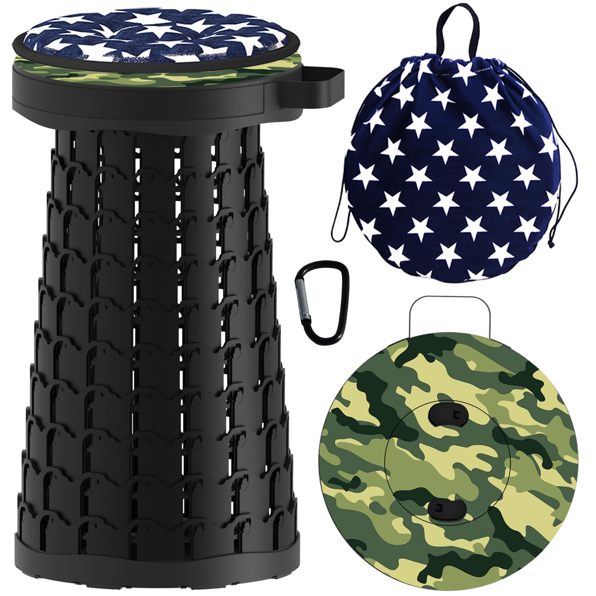 ALEVMOOM Portable Folding Stool Telescopic Camping Stool with Cushion Collapsible Seat for Adults Camping Hiking BBQ Max Load 440IB (Camo)