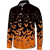 ELDPS Halloween Shirts for Men: Funny Pumpkins Skull Print Tee Shirt Hawaiian Button Up Long Sleeve Tops