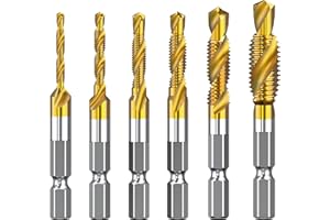 HUHAO 6 Pack 3 in 1 Spiral Tap Hex Shank Drill Bit Set, Professional Thread Tap Drill Bit Set, Metric Combination Threading Tools Kit, Quick Change Impact Driver Socket, Professional Repair