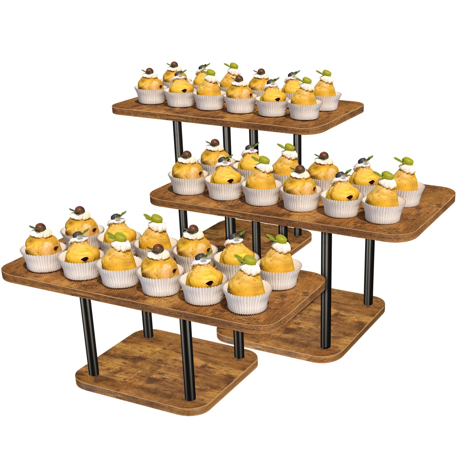 Photo 1 of LLAXERGU Cupcake Stand for 50 Cupcakes Wooden Dessert Table Display Set Rustic Dessert Stands Rectangle Serving Tray for Party Baby Shower Birthday Graduation Wedding