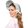 KUOIN Victorian Lace Bonnet Hat Colonial Headwear Carol Tea Party Costume Sun Cap for Women