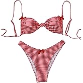 Milumia Women's Y2k Gingham Print Bikini Swimsuit Bow Decor High Cut 2 Piece Bathing Suits