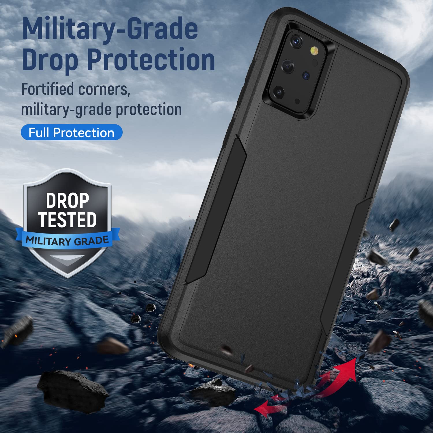 for Galaxy S20 Plus Case, with HD Screen Protector [Military Grade Drop Tested] Heavy-Duty Tough Rugged Shockproof Protective Case for Samsung S20 Plus, Black
